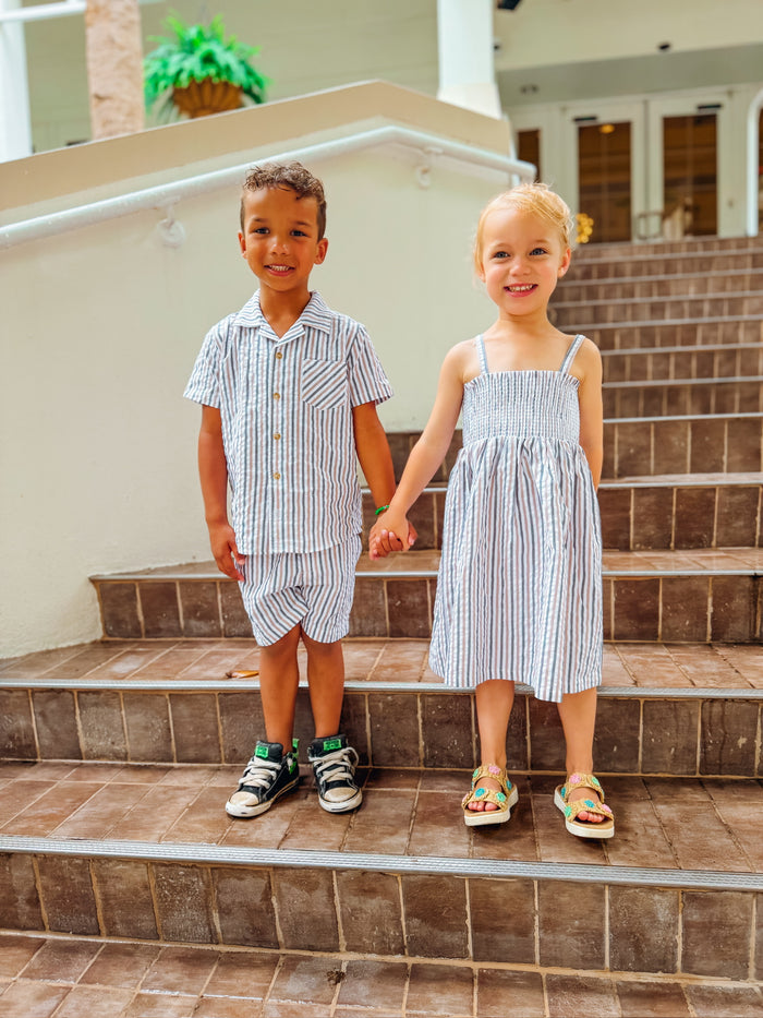 Striped Seersucker Smocked Tank Dress