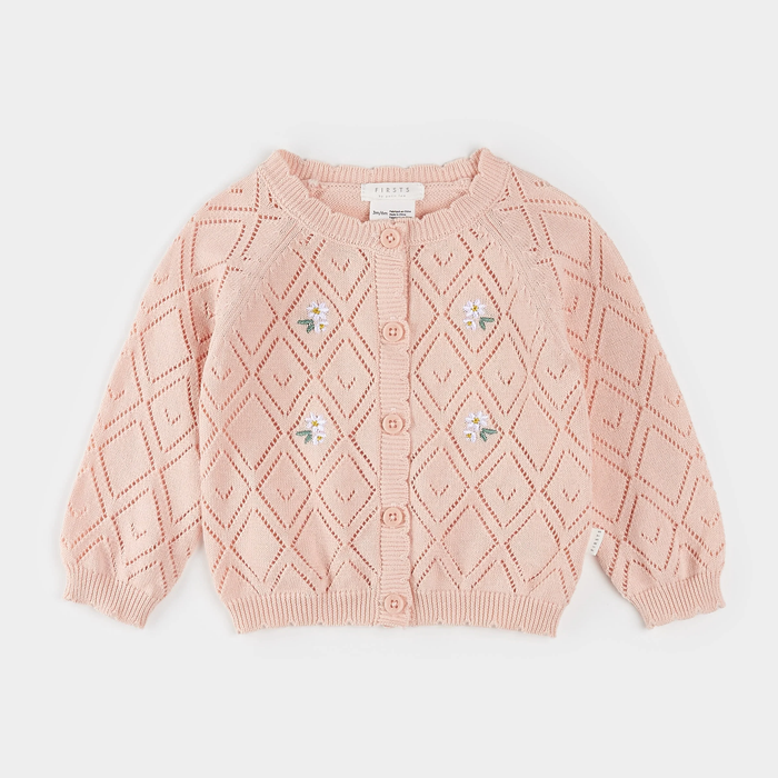 Rose Floral Pointelle Knit Cardigan