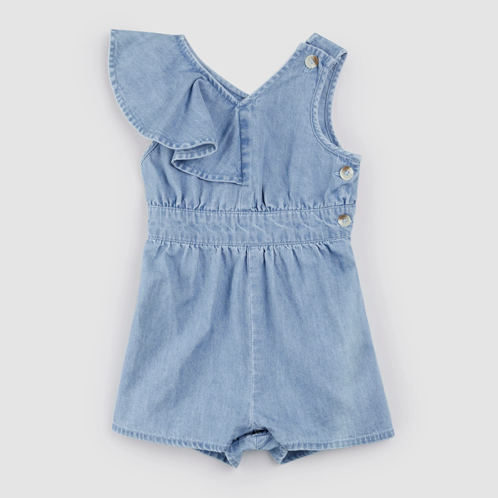 Sky Ruffled Chambray Romper