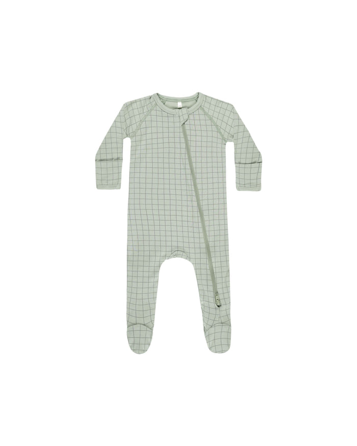 Sage Grid Bamboo Zip Footie