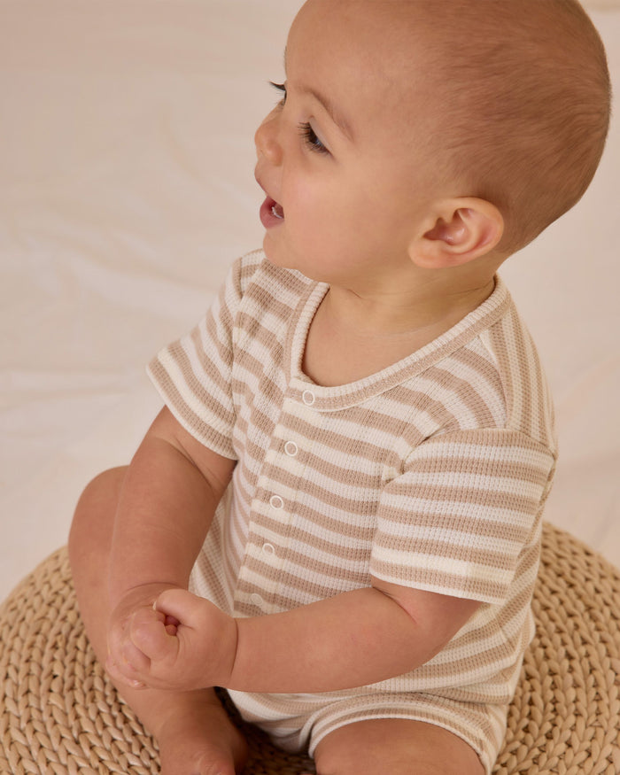 Oat Stripe Waffle Snap Romper