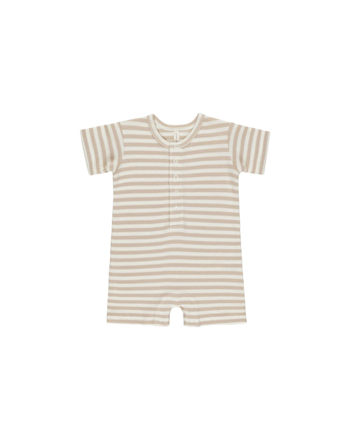Oat Stripe Waffle Snap Romper