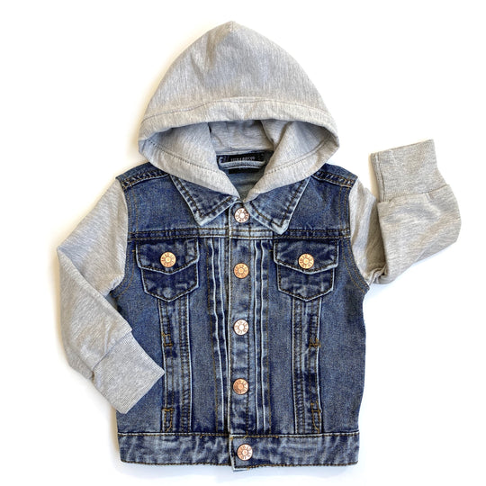 Hooded Denim Jacket - Grey