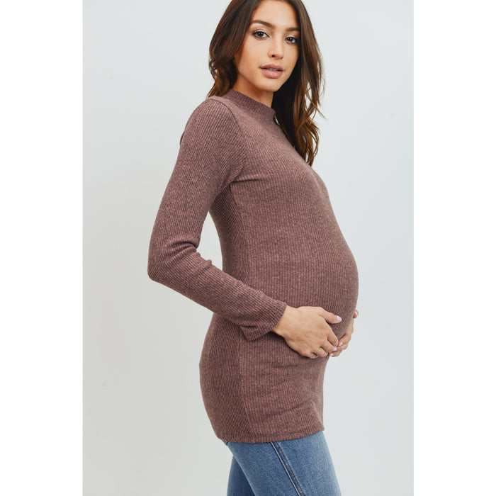 Mauve Mock Neck Maternity Ribbed Top