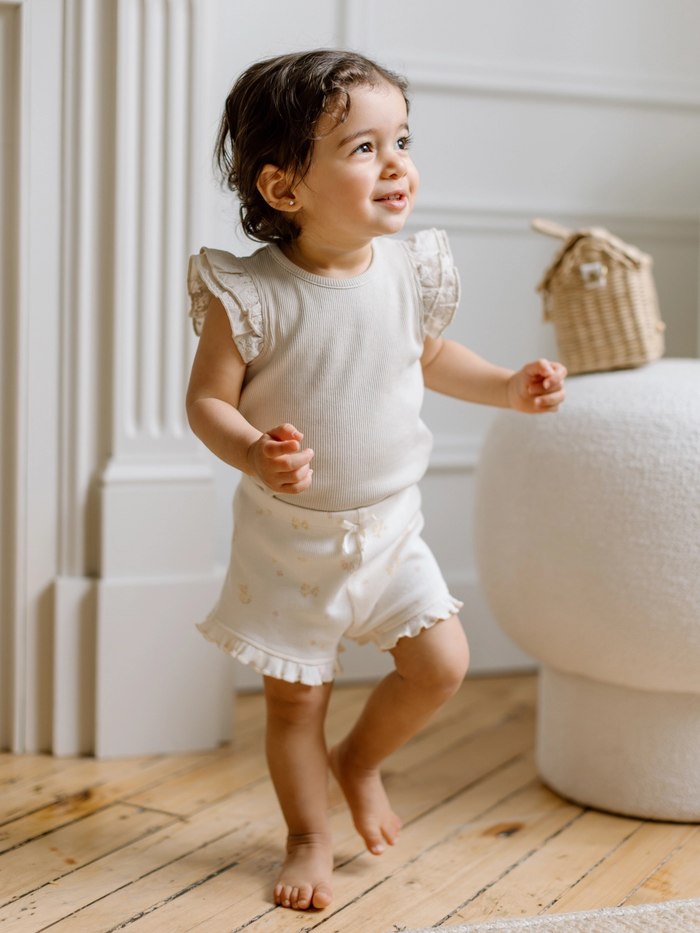 Floral Lydia Ribbed Ruffle Short