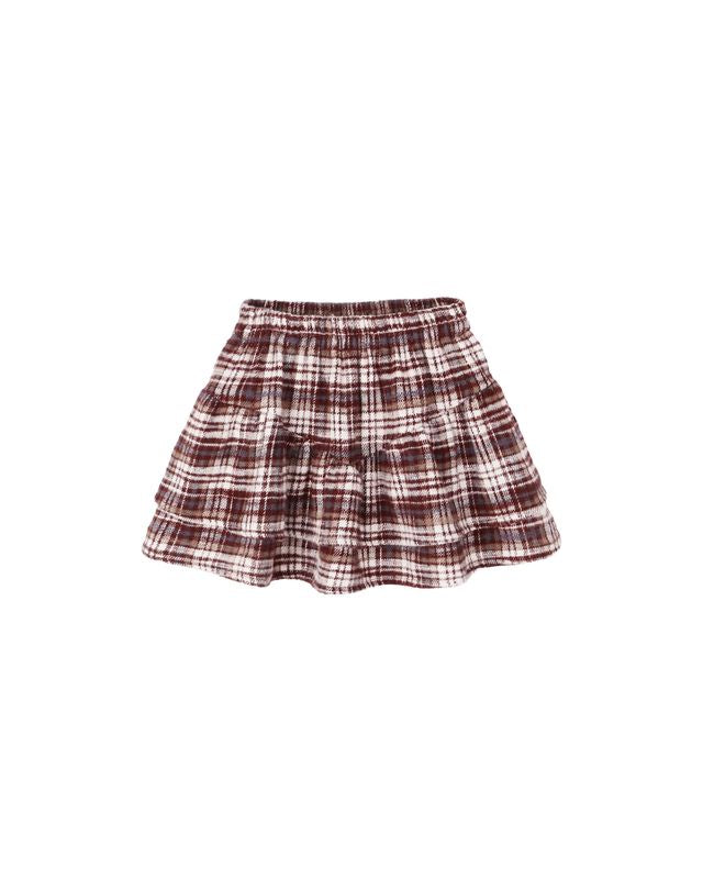 Burgundy Plaid Tiered Mini Skort