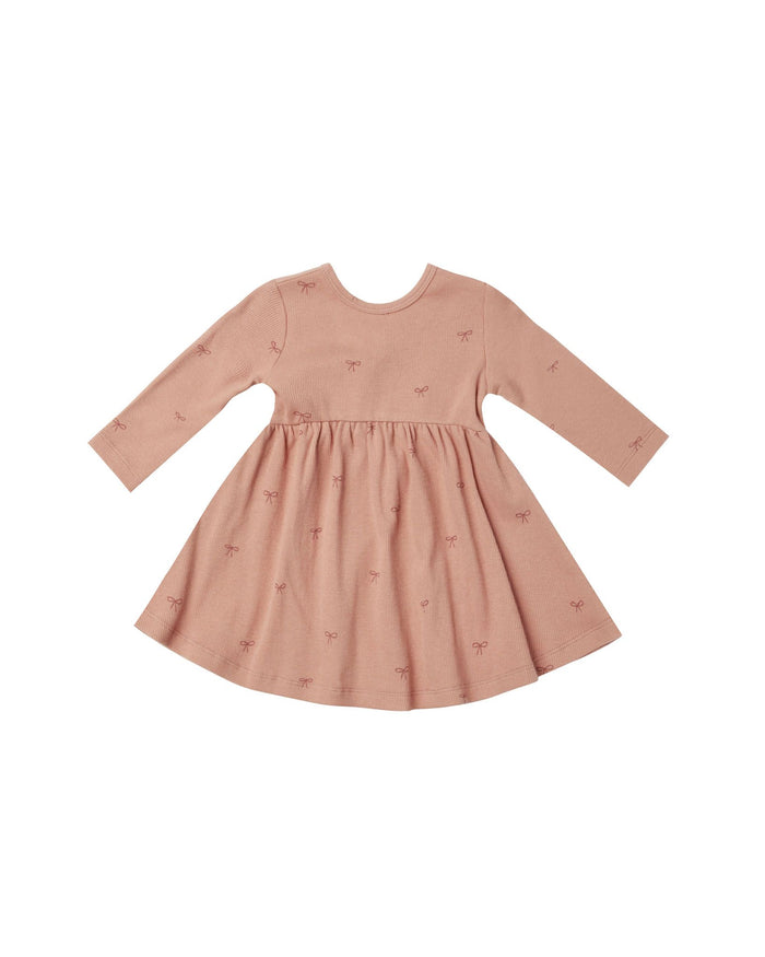 Bows Ribbed Long Sleeve Dress