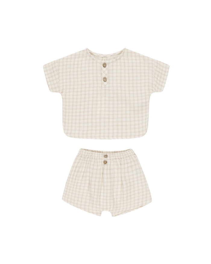 Oat Check Woven Top + Short Set