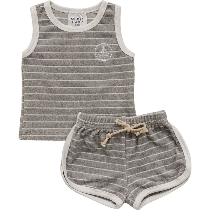 Grey Stripe Terry Cloth Short Set
