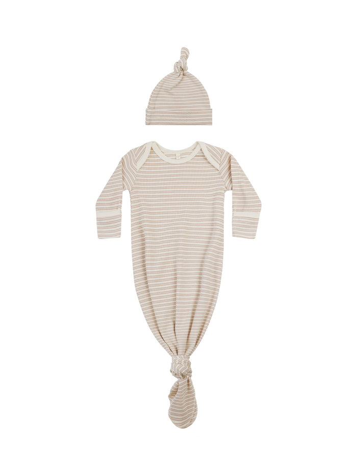 Oat Stripe Knotted Baby Gown Set