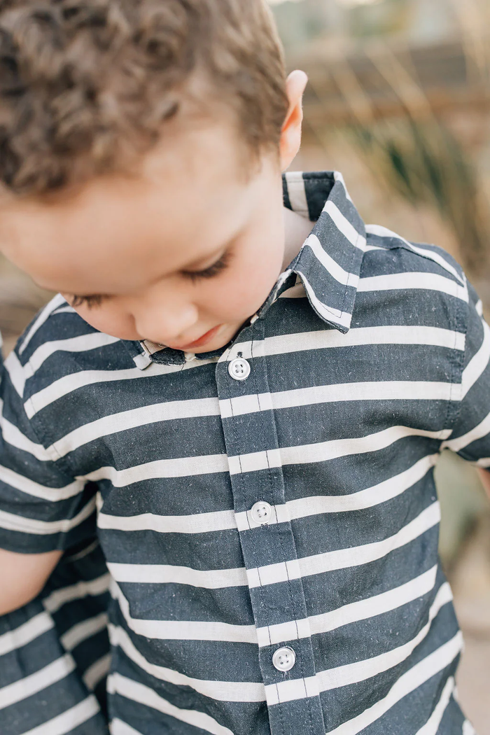 Navy Stripe Button Up Shirt