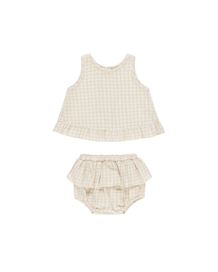 Oat Check Ruffled Tulip Top + Bloomer Set