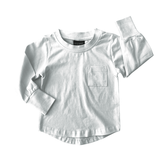 Long Sleeve Pocket Tee - White