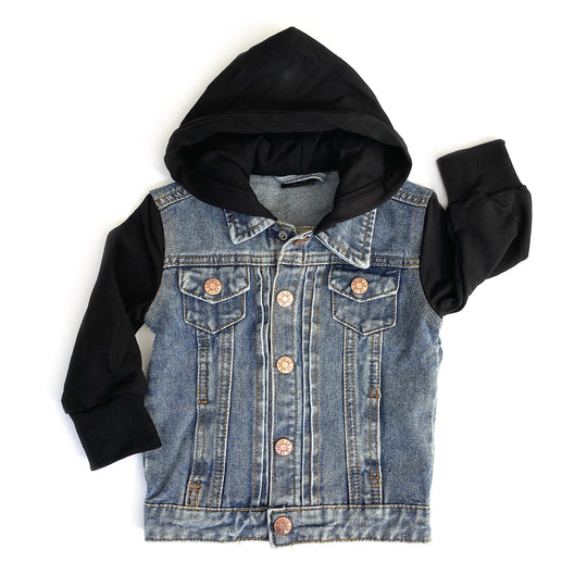 Hooded Denim Jacket - Black