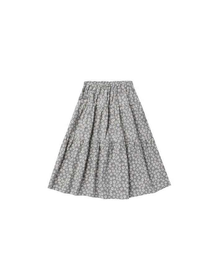 Blue Ditsy Tiered Midi Skirt