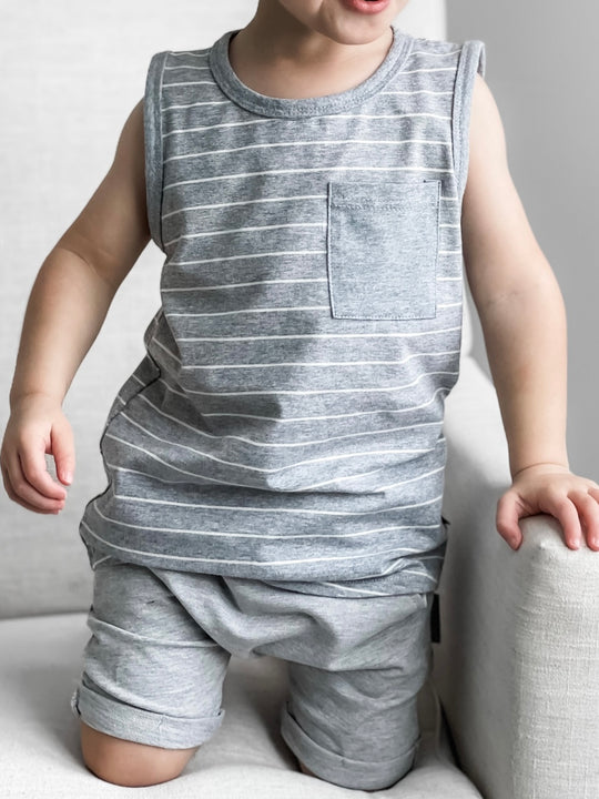 Stripe Pocket Tank - Grey