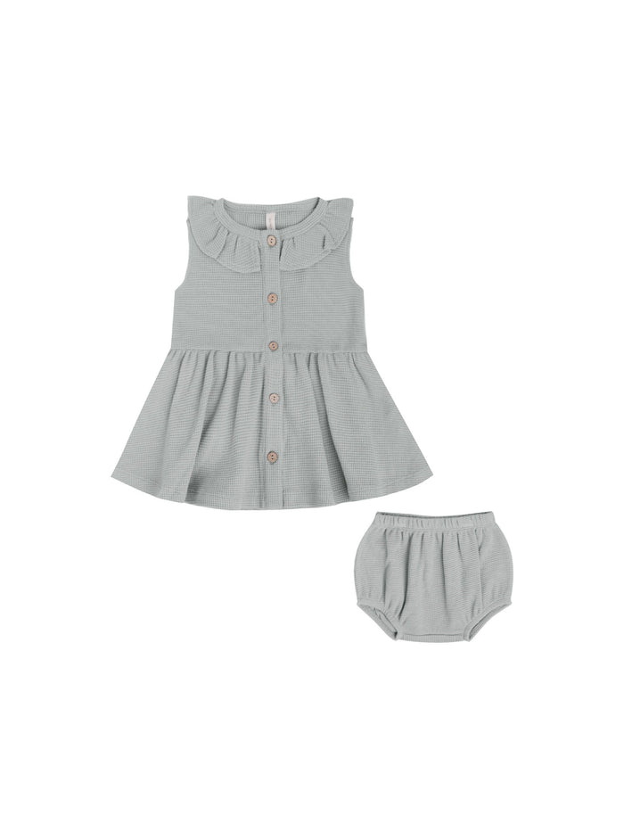 Waffle Collar Tank Dress Set- Sky