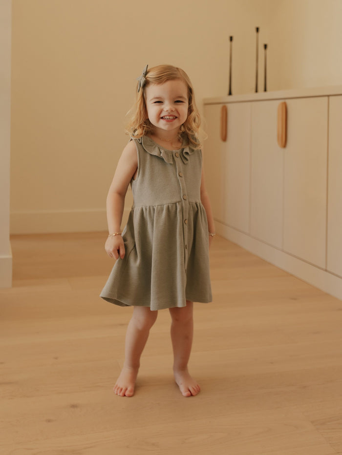 Waffle Collar Tank Dress Set- Sky