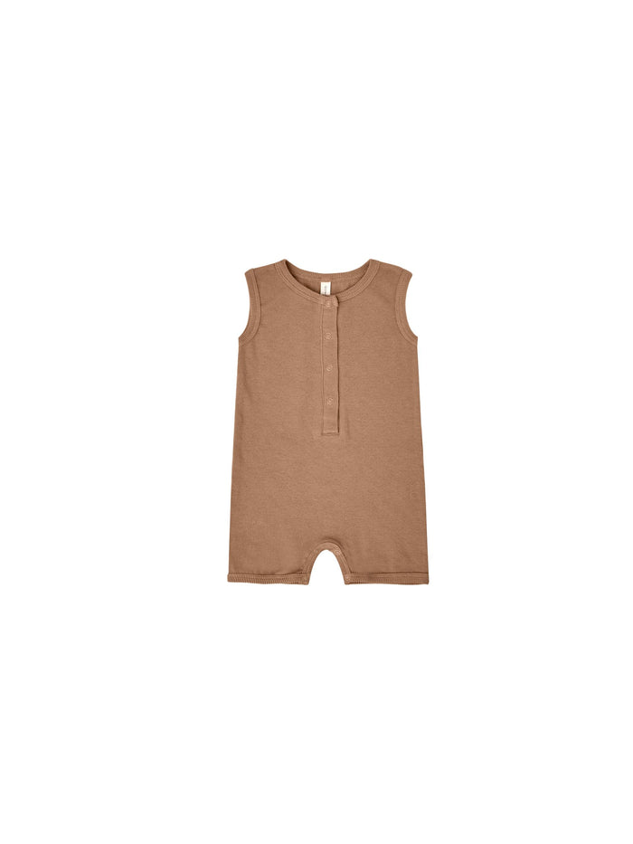 Ribbed Henley Romper - Clay