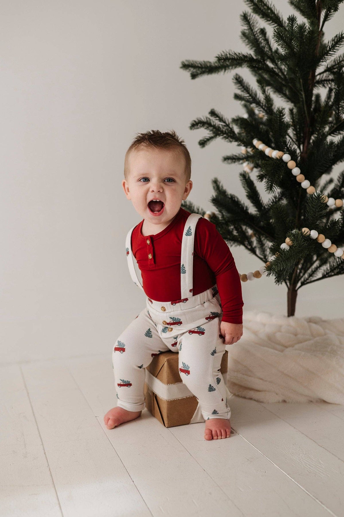 Christmas Truck Henley + Suspender Pant Set