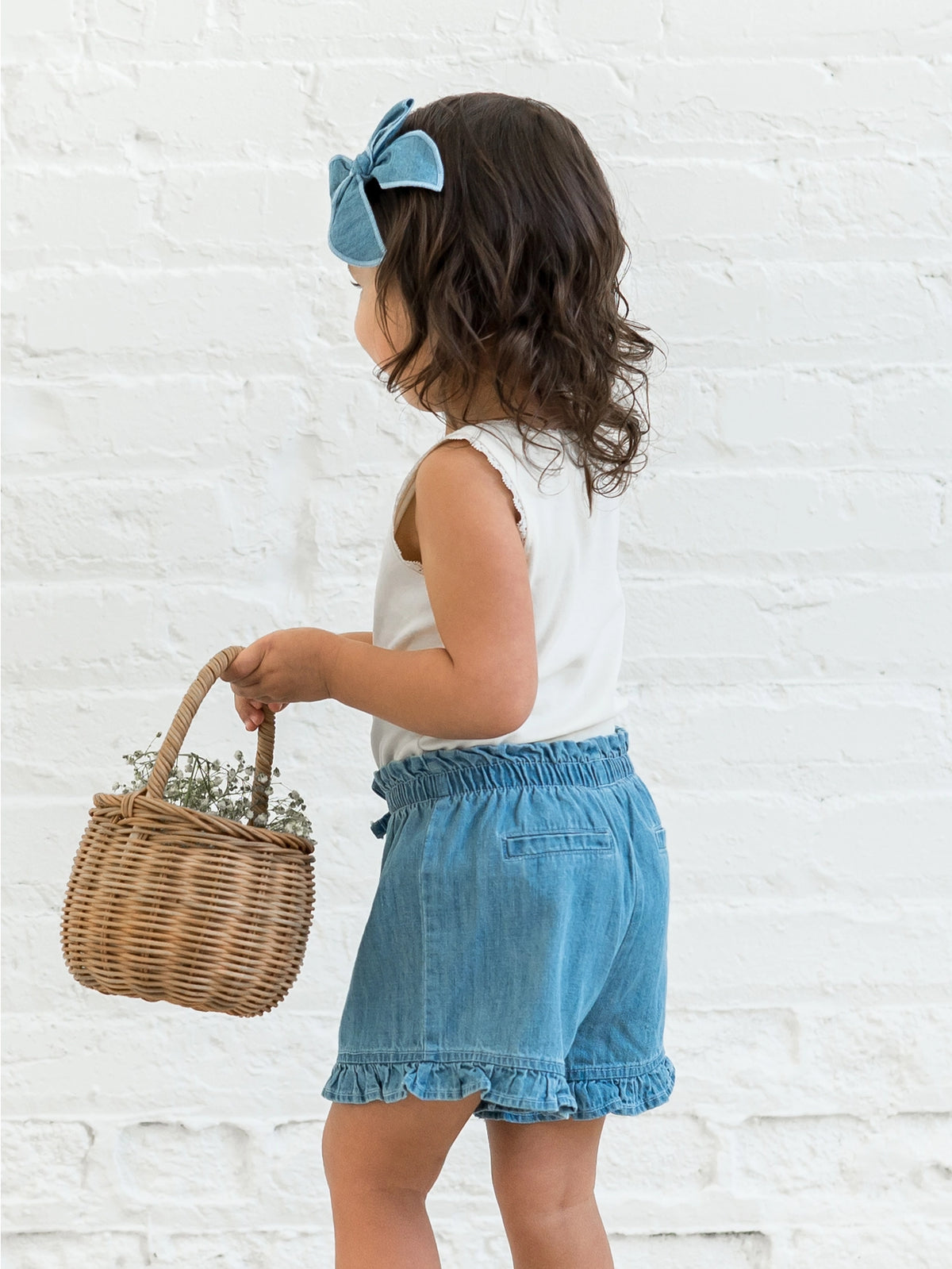 Chambray Ruffle Waist Shorts