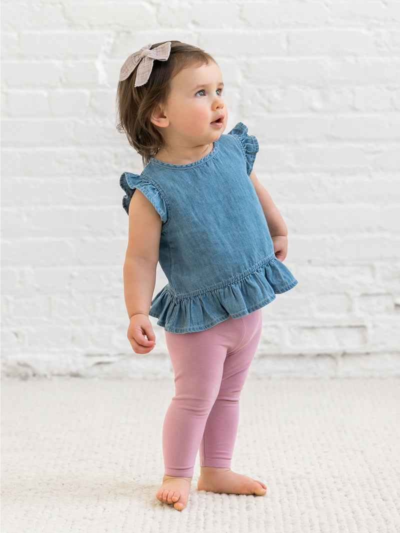 Chambray Ruffle Hem Top
