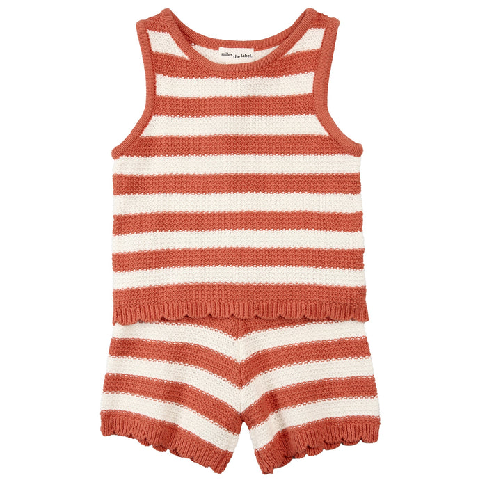 Coral Striped Crochet Shorts