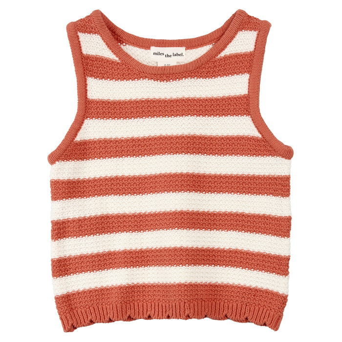 Coral Striped Crochet Tank