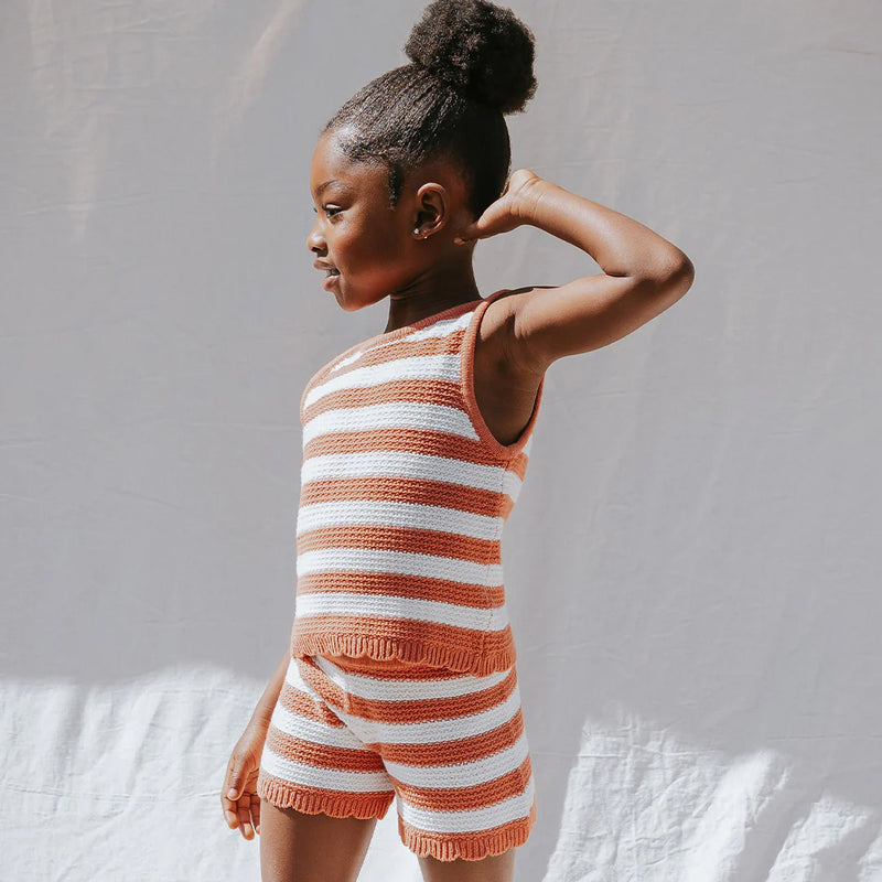 Coral Striped Crochet Shorts