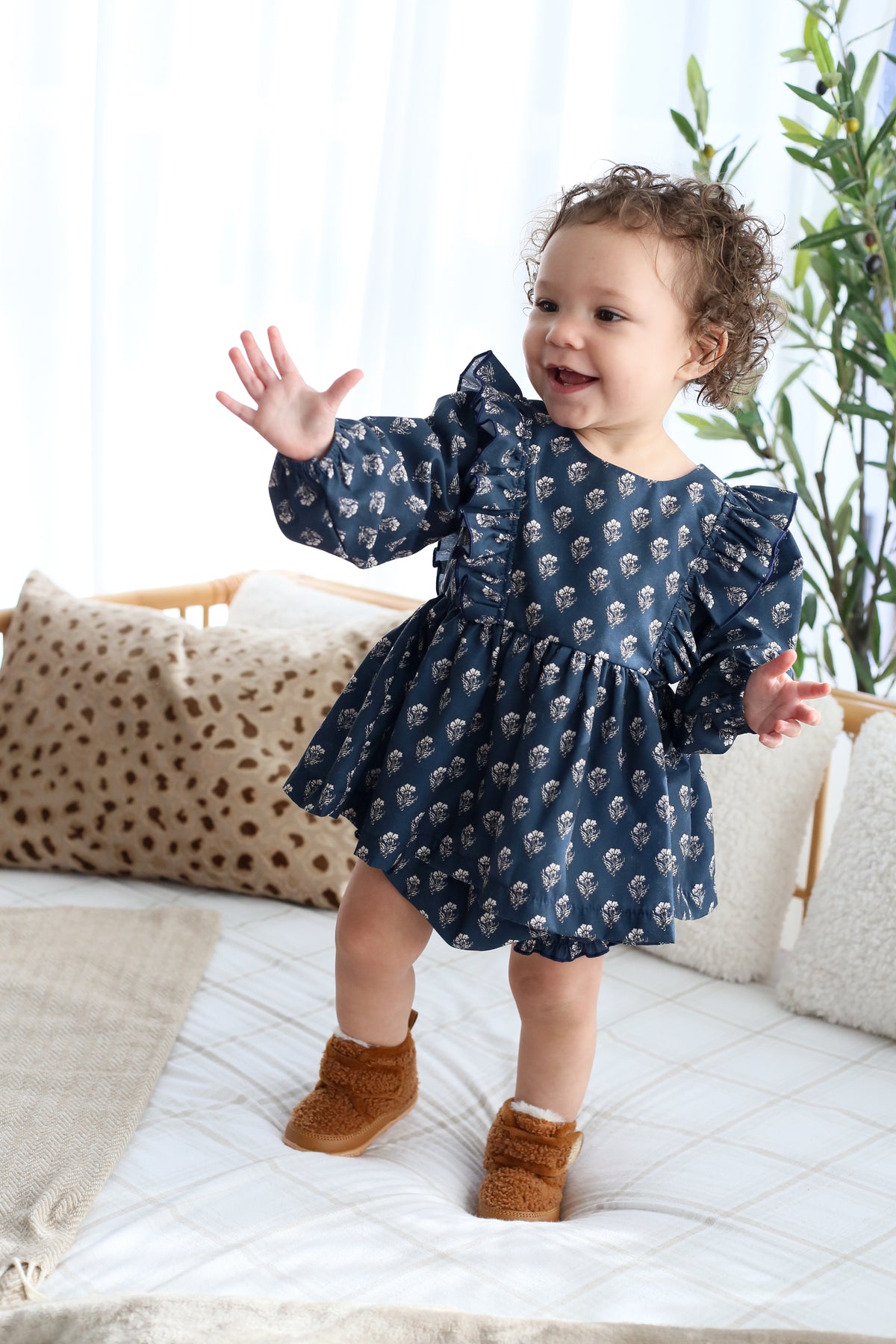 Damask Ruffle Dress + Bloomer Set