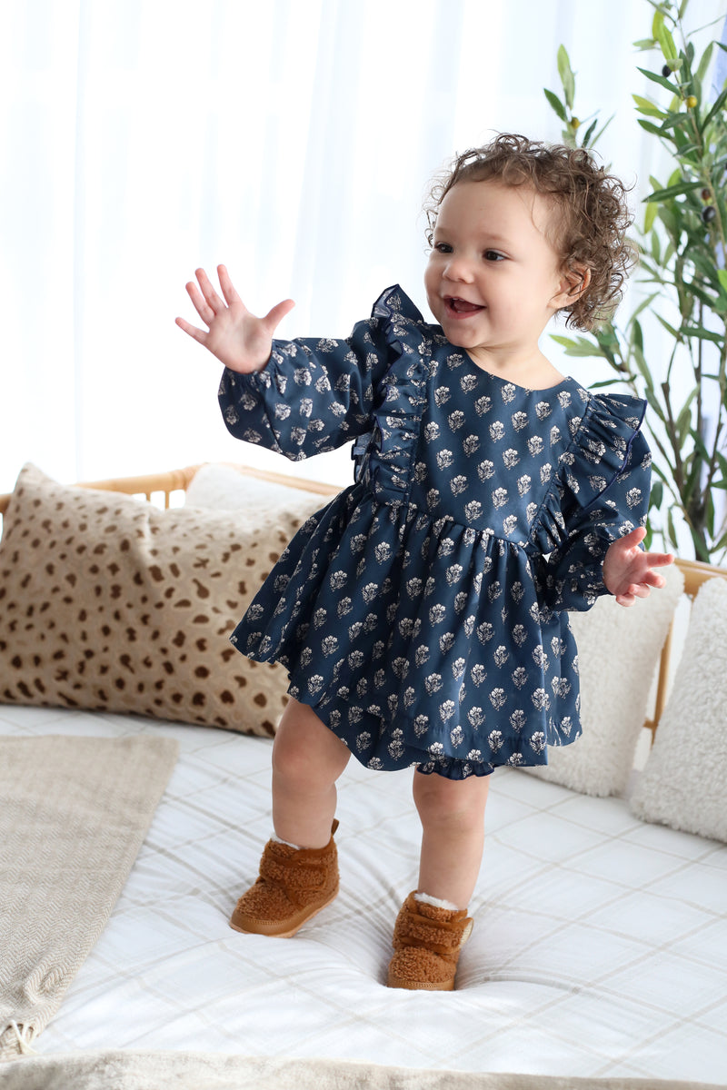 Damask Ruffle Dress + Bloomer Set