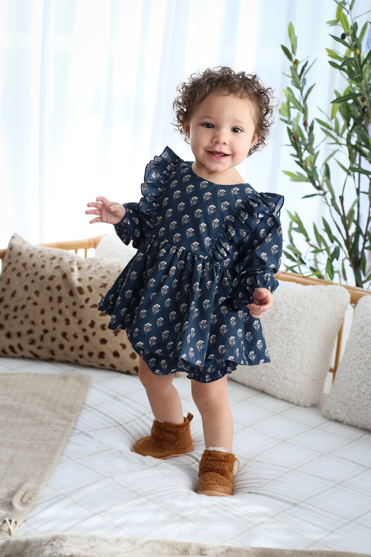 Damask Ruffle Dress + Bloomer Set