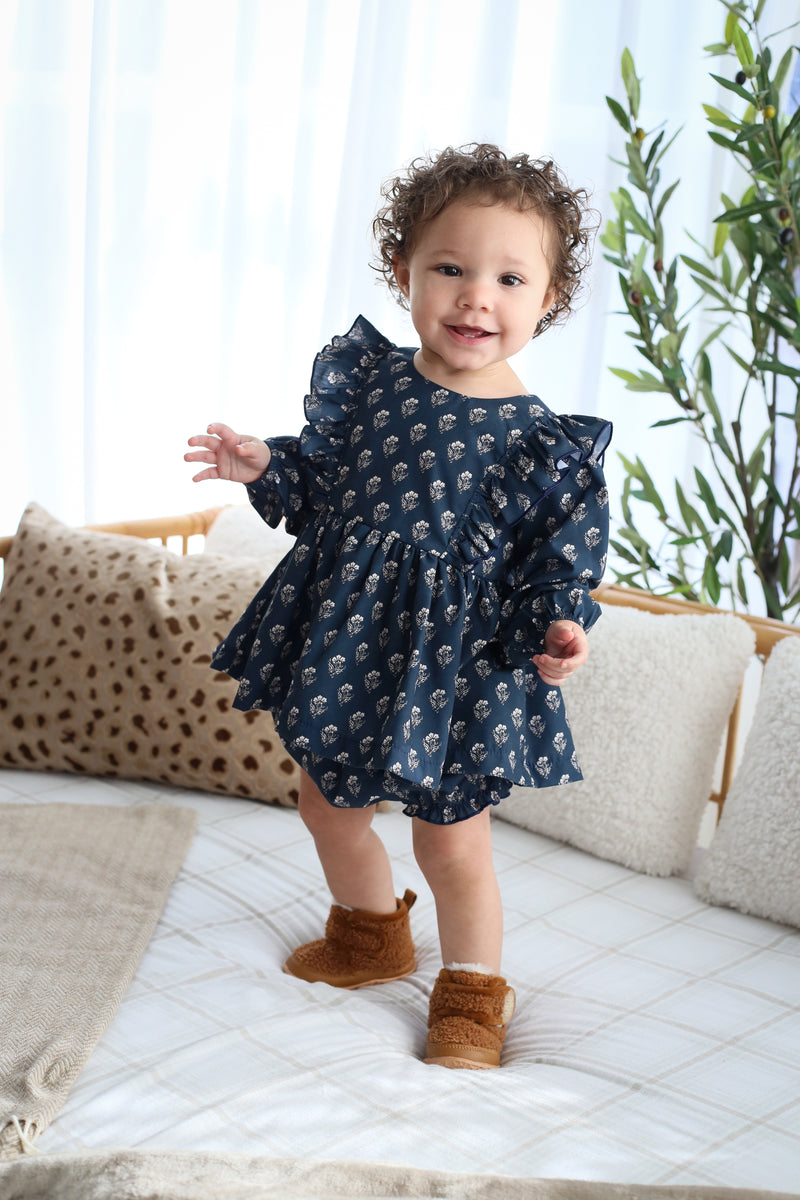 Damask Ruffle Dress + Bloomer Set