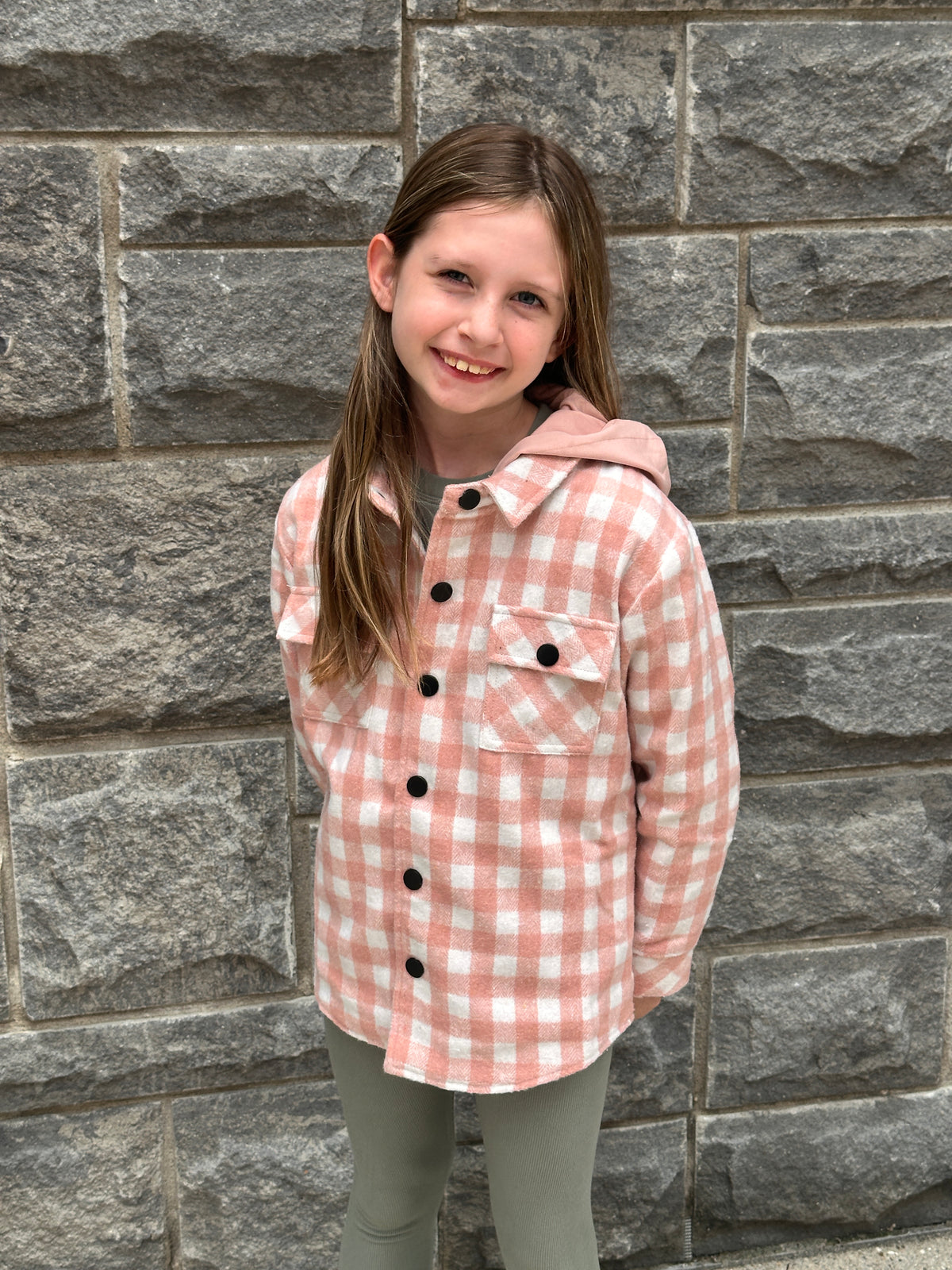 Misty Rose Plaid Hooded Shacket