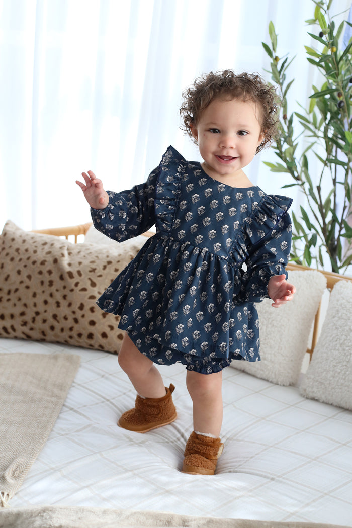 Damask Ruffle Dress + Bloomer Set