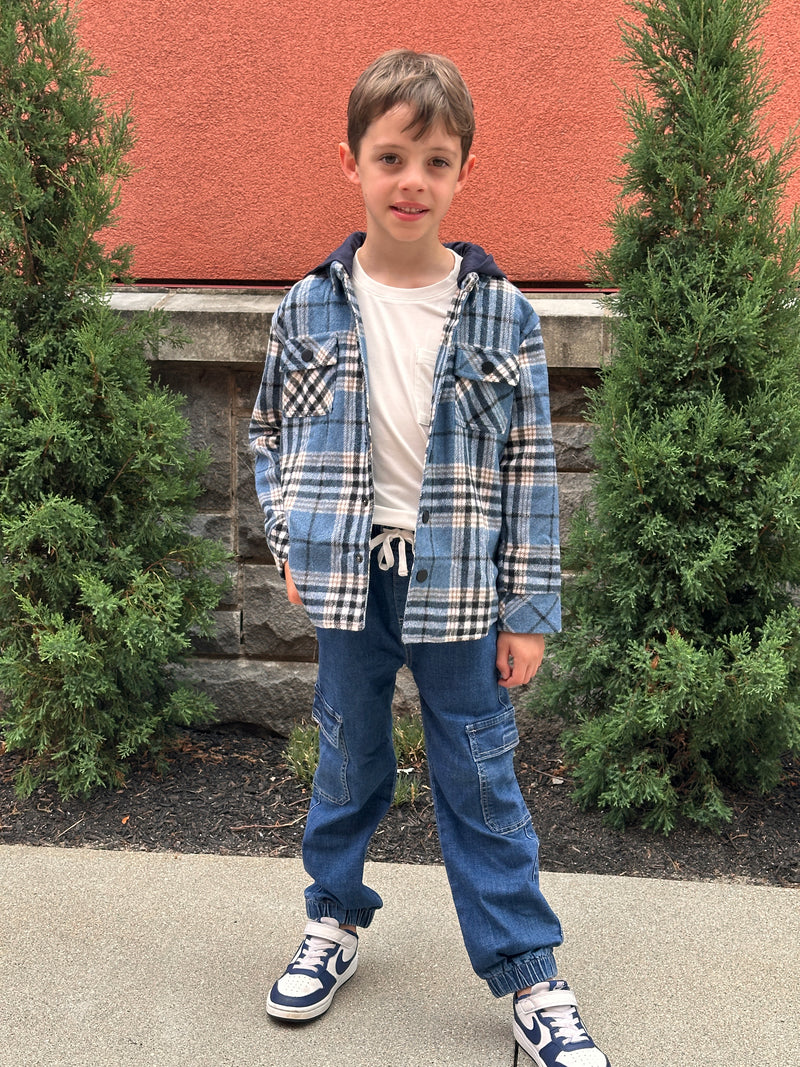 Blue Plaid Hooded Shacket
