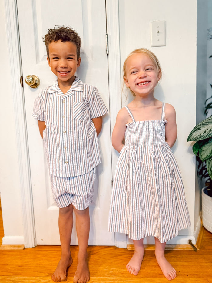 Striped Seersucker Smocked Tank Dress