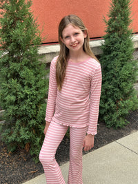 Misty Rose Stripe Lettuce Bamboo Long Sleeve