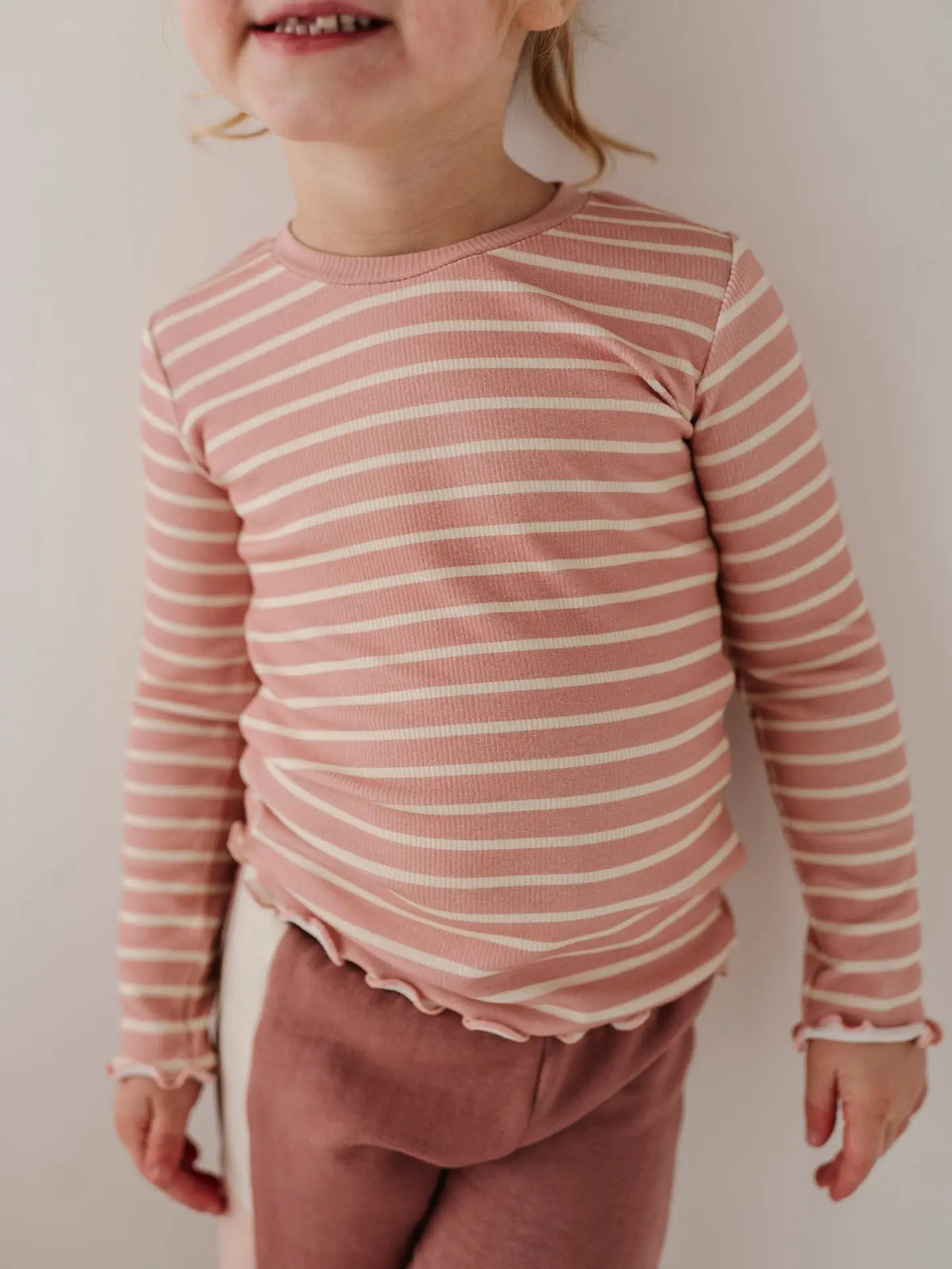 Misty Rose Stripe Lettuce Bamboo Long Sleeve