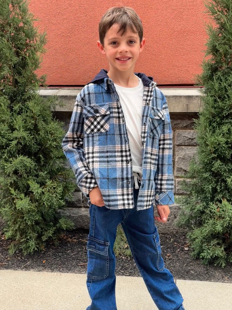 Blue Plaid Hooded Shacket