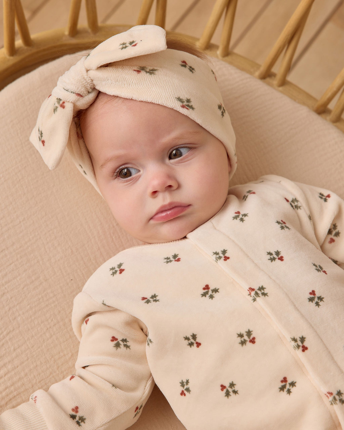 Holly Berry Velour Snap Footie