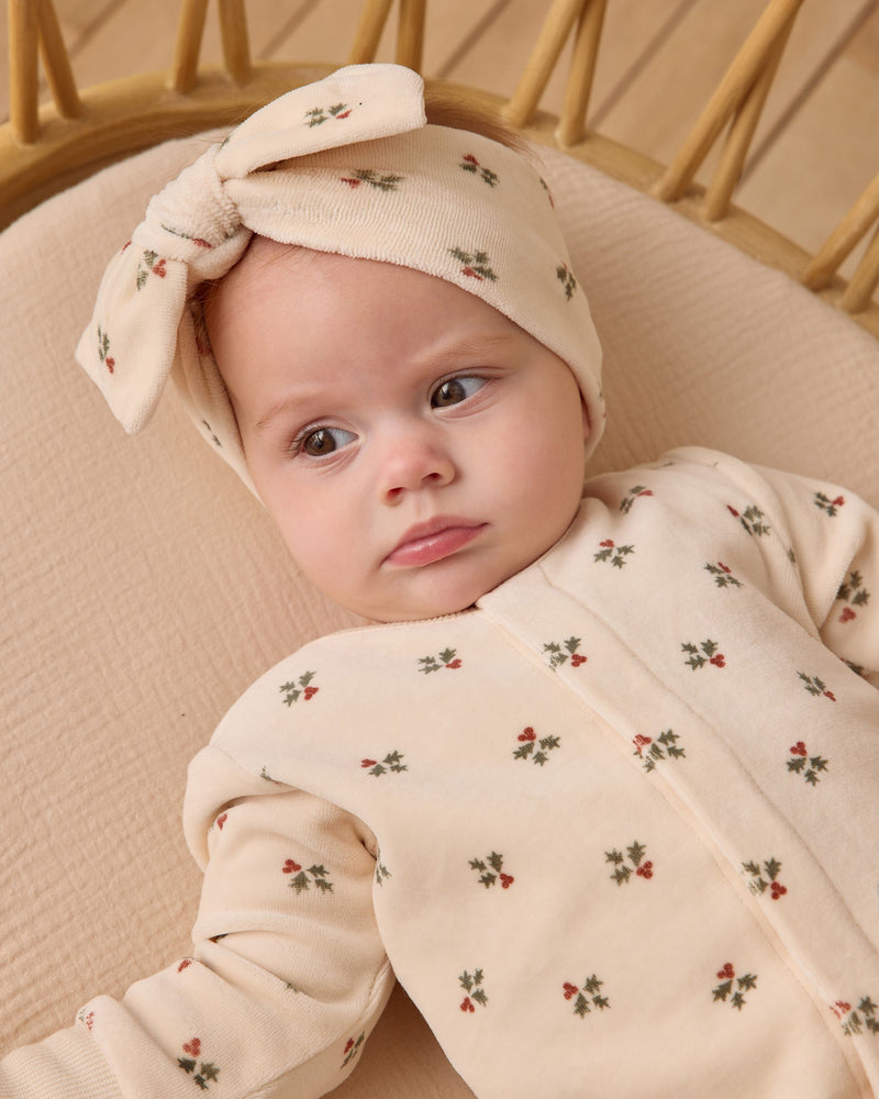 Holly Berry Velour Snap Footie