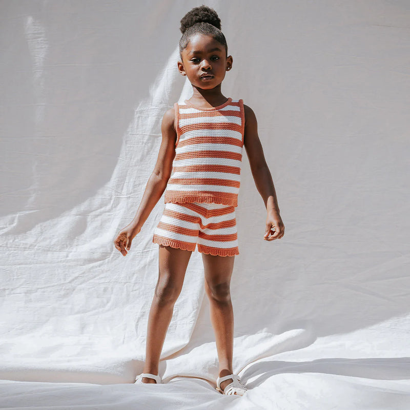 Coral Striped Crochet Shorts