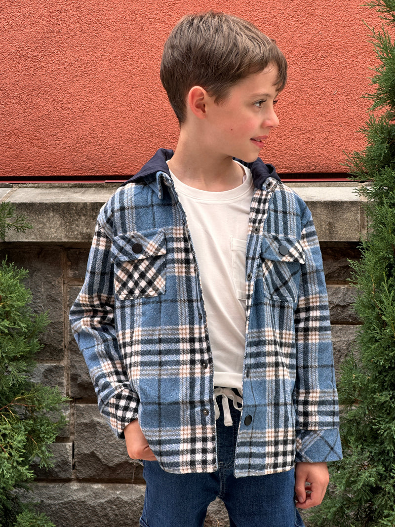 Blue Plaid Hooded Shacket