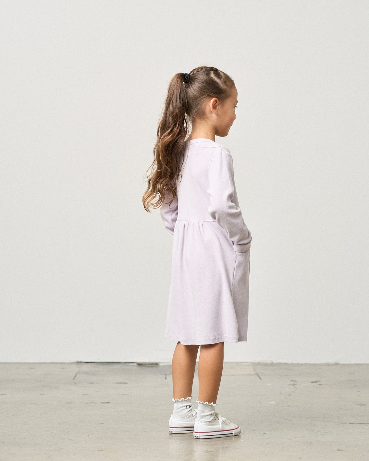 Lilac Long Sleeve Ribbed Dress