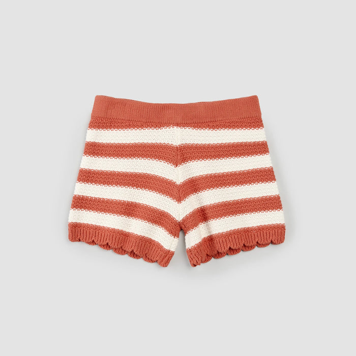 Coral Striped Crochet Shorts