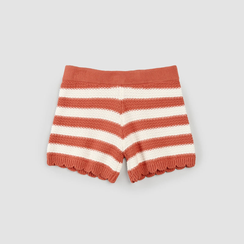 Coral Striped Crochet Shorts