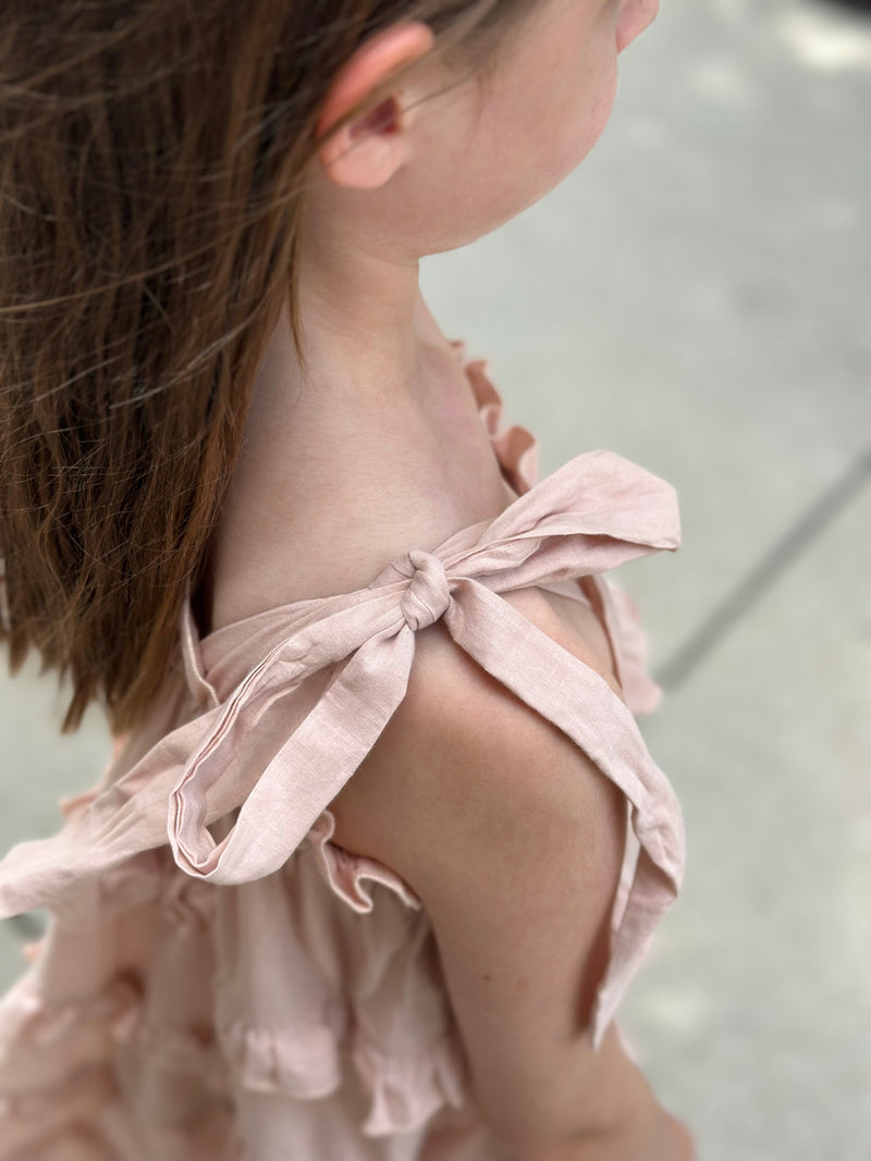 Pink Ruffle Shoulder Tie Dress