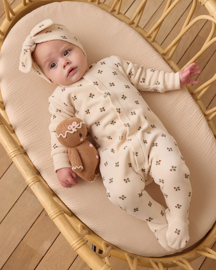 Holly Berry Velour Snap Footie