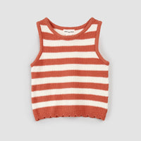Coral Striped Crochet Tank